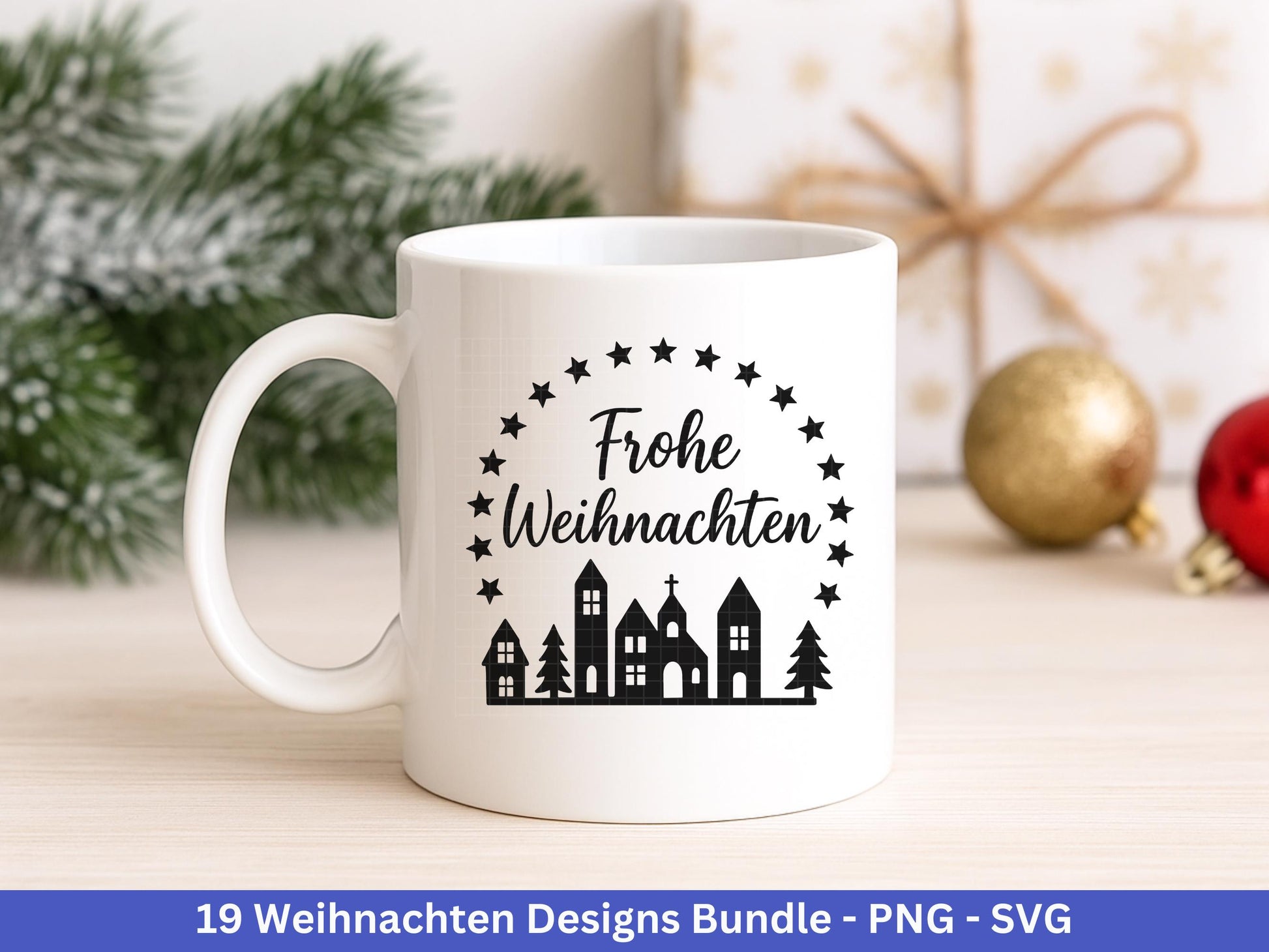 Weihnachten SVG Bundle – Plotterdatei & Laserdatei | Deutsche Sprüche Wintermotive (Kranz, Dorf, Kirche, Schneekugel) | PNG SVG | Cricut