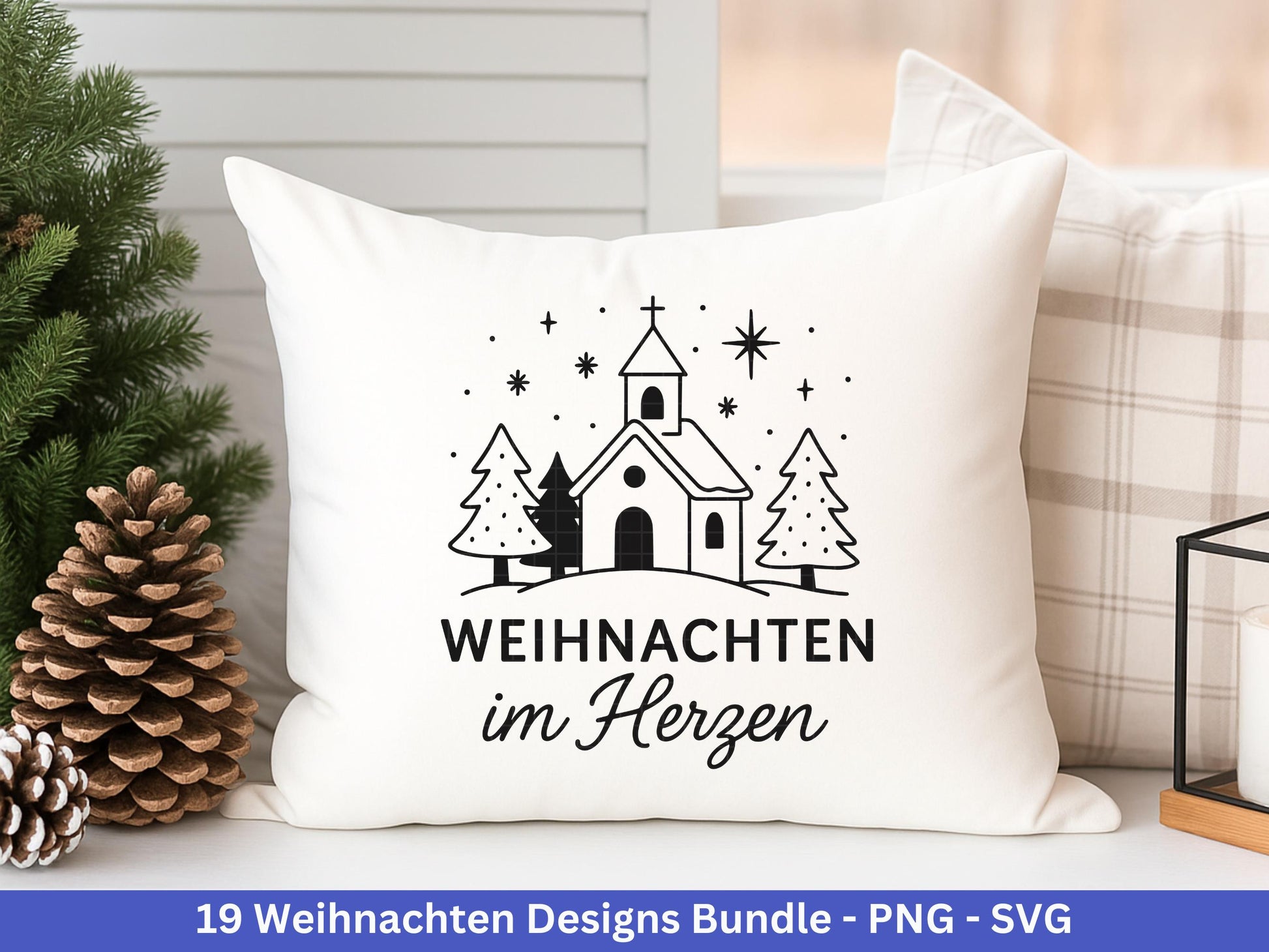 Weihnachten SVG Bundle – Plotterdatei & Laserdatei | Deutsche Sprüche Wintermotive (Kranz, Dorf, Kirche, Schneekugel) | PNG SVG | Cricut