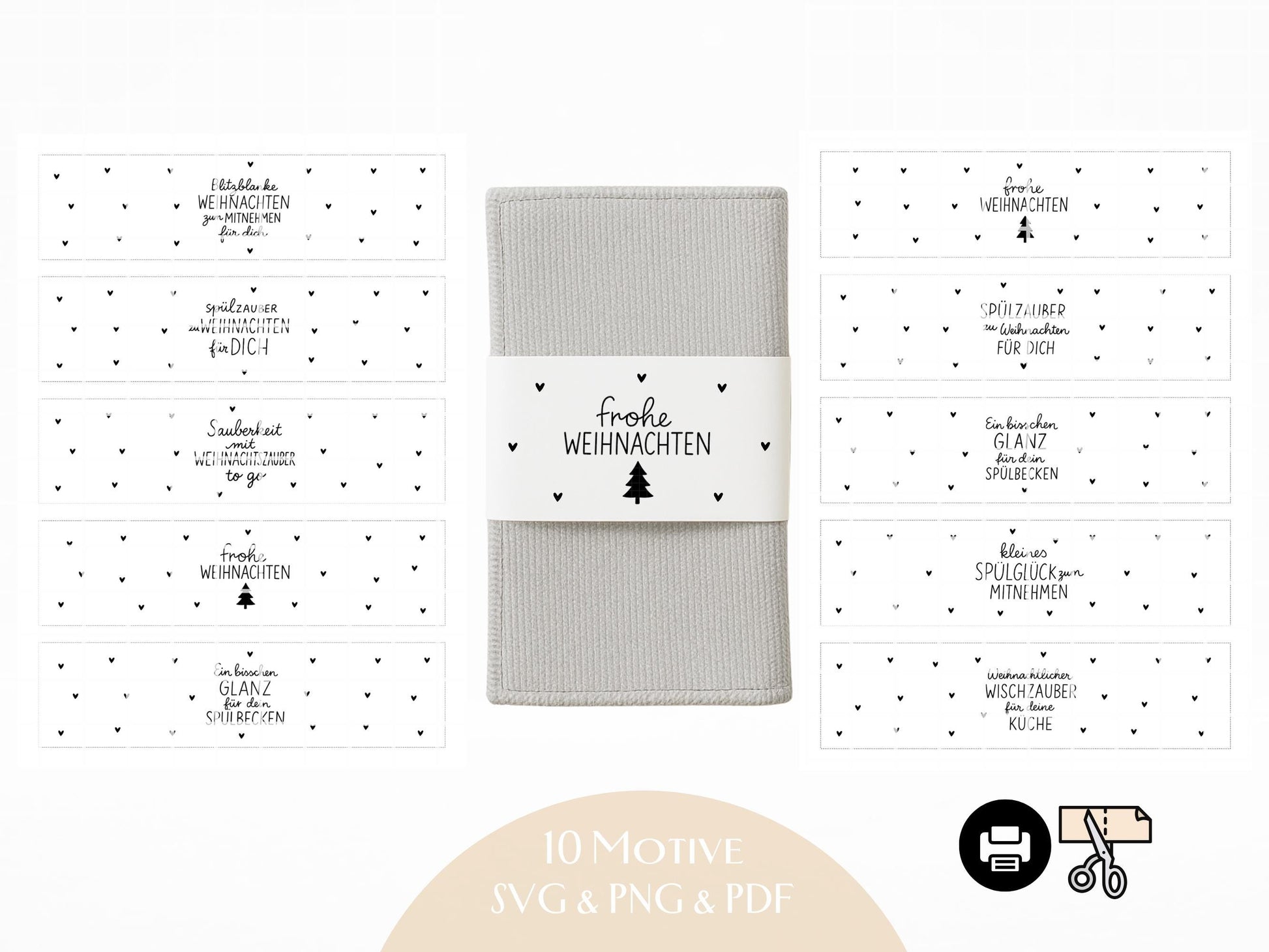 Putzlappen Sprüche – SVG-Datei | Plotterdatei und Laserdatei | Banderole Spüllappen/Waschlappen | Geschenkidee Küche | Weihnachten & Neujahr