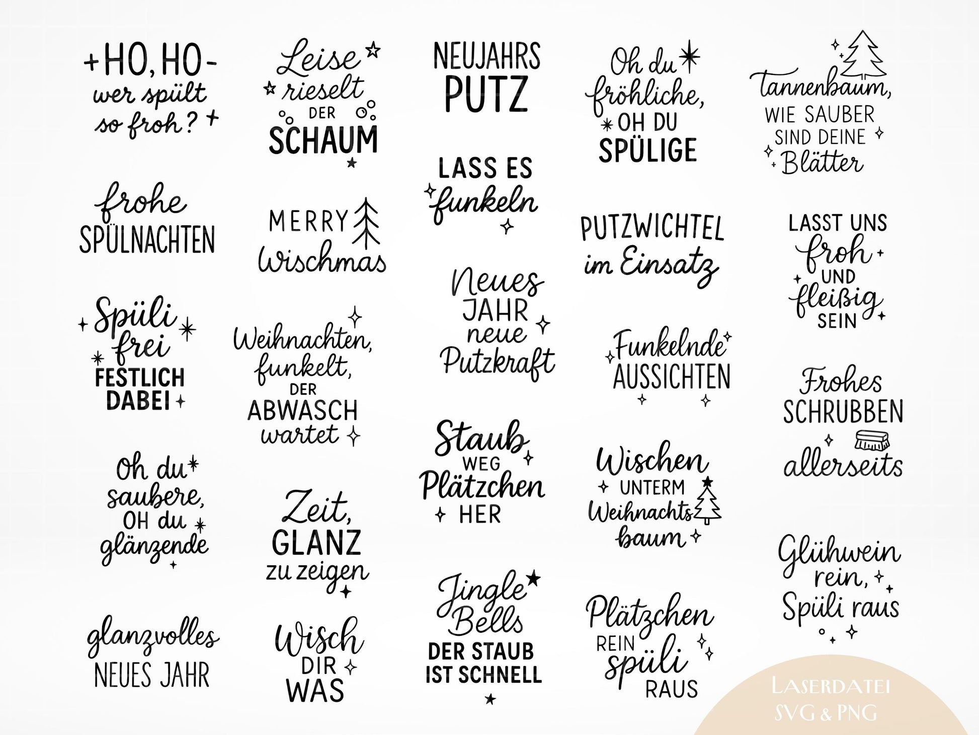 Putzlappen Sprüche – SVG-Datei | Plotterdatei und Laserdatei | Banderole Spüllappen/Waschlappen | Geschenkidee Küche | Weihnachten & Neujahr