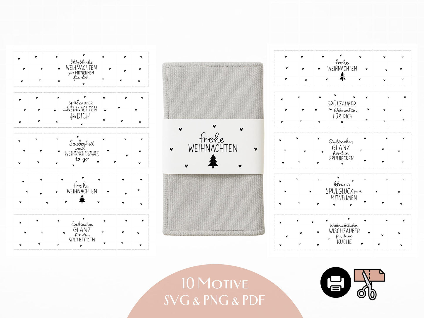 Putzlappen Sprüche – SVG-Datei | Plotterdatei und Laserdatei | Banderole Spüllappen/Waschlappen | Geschenkidee Küche | Weihnachten & Neujahr