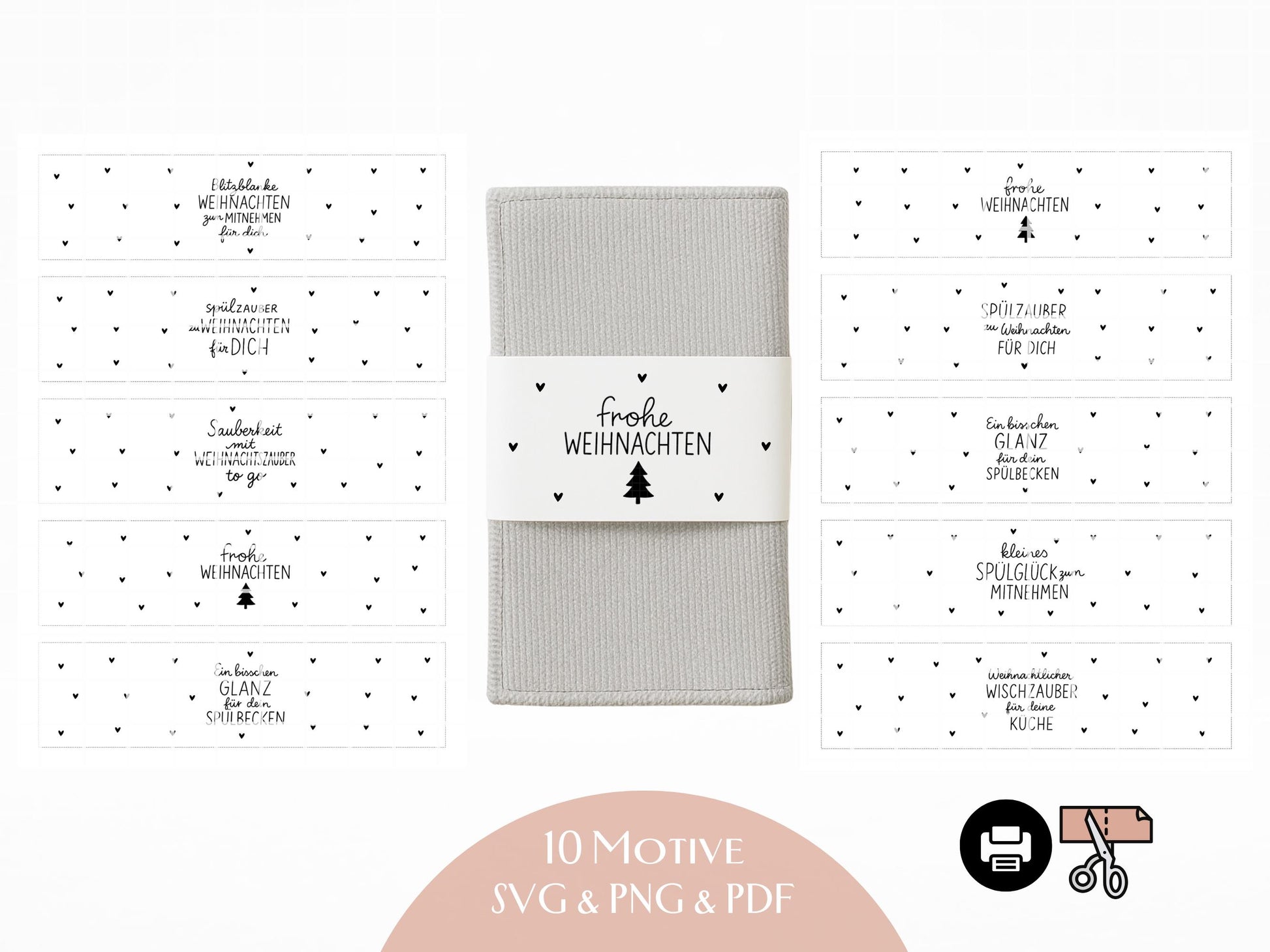 Putzlappen Sprüche – SVG-Datei | Plotterdatei und Laserdatei | Banderole Spüllappen/Waschlappen | Geschenkidee Küche | Weihnachten & Neujahr