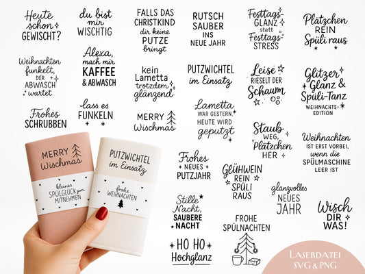 Putzlappen Sprüche – SVG-Datei | Plotterdatei und Laserdatei | Banderole Spüllappen/Waschlappen | Geschenkidee Küche | Weihnachten & Neujahr