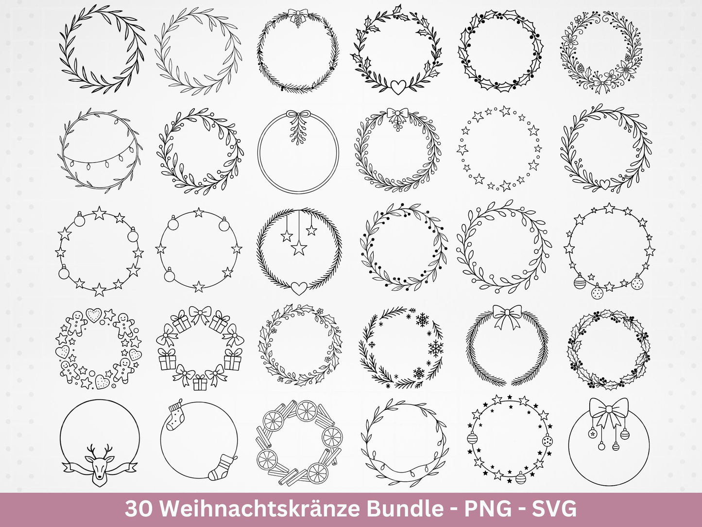 Weihnachtskränze SVG Bundle – Plotterdatei und Laserdatei | Kranz & Adventskranz Rahmen, Line Art | PNG | Cricut Silhouette | Geschenkidee