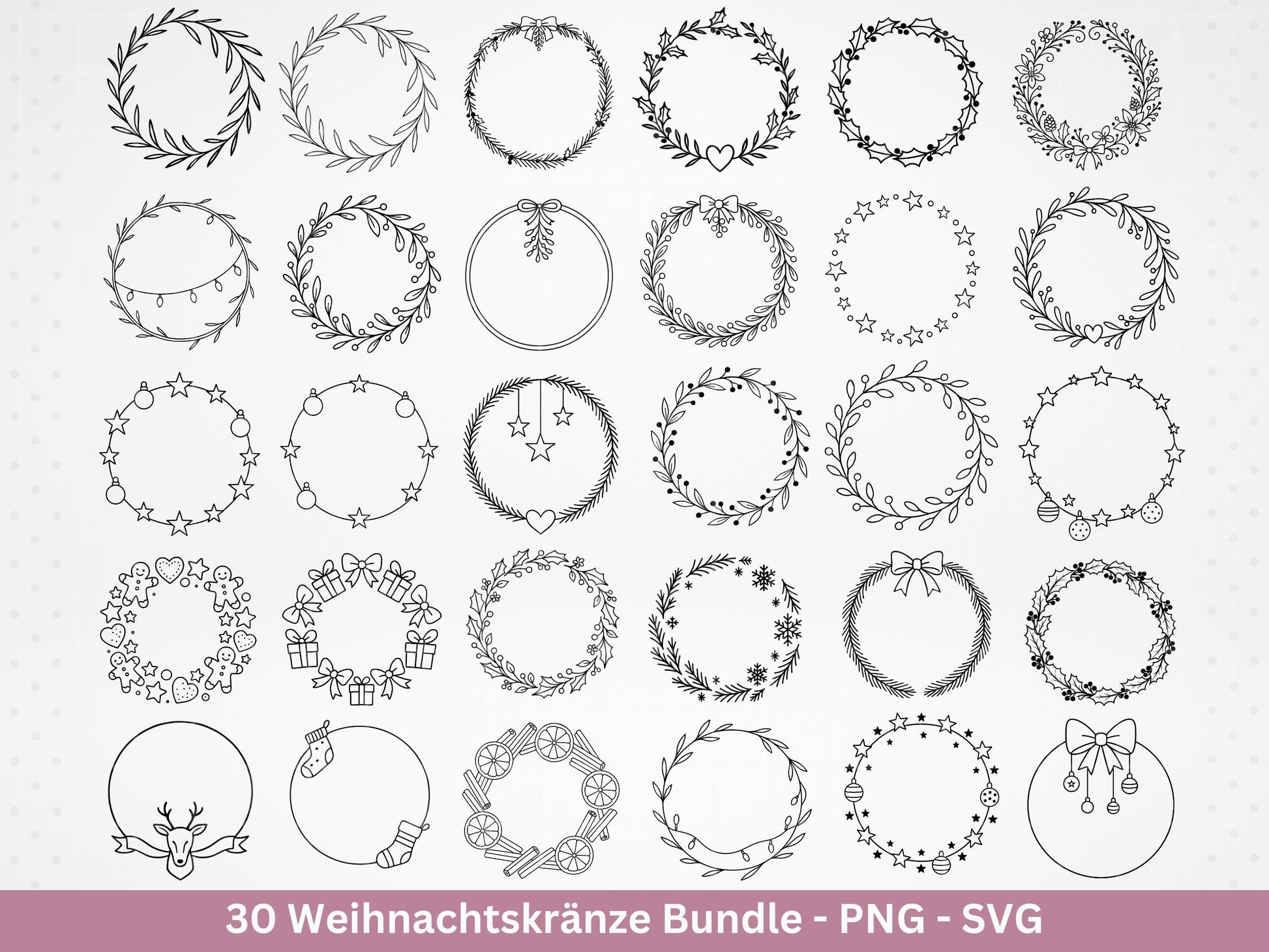 Weihnachtskränze SVG Bundle – Plotterdatei und Laserdatei | Kranz & Adventskranz Rahmen, Line Art | PNG | Cricut Silhouette | Geschenkidee