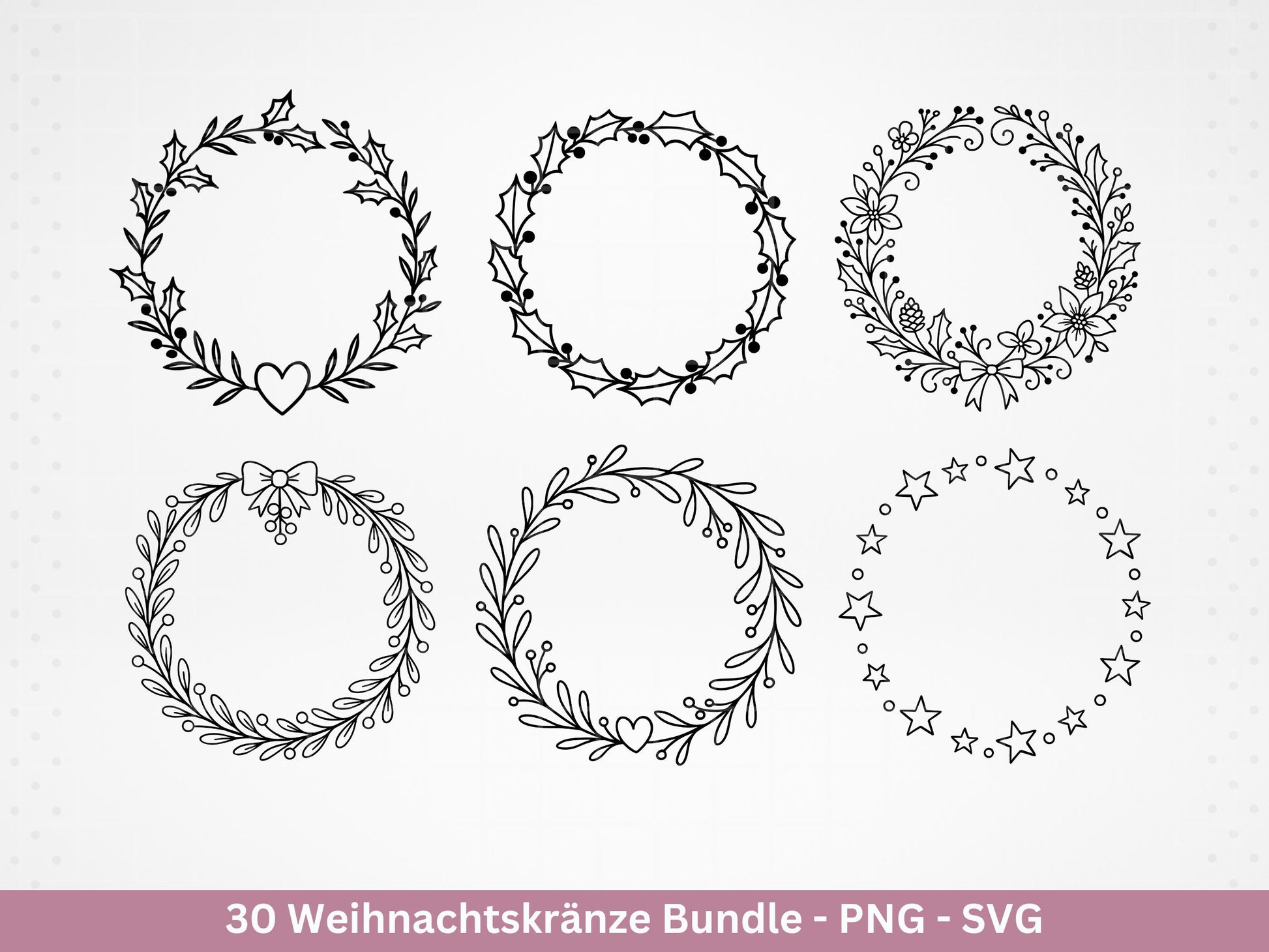 Weihnachtskränze SVG Bundle – Plotterdatei und Laserdatei | Kranz & Adventskranz Rahmen, Line Art | PNG | Cricut Silhouette | Geschenkidee