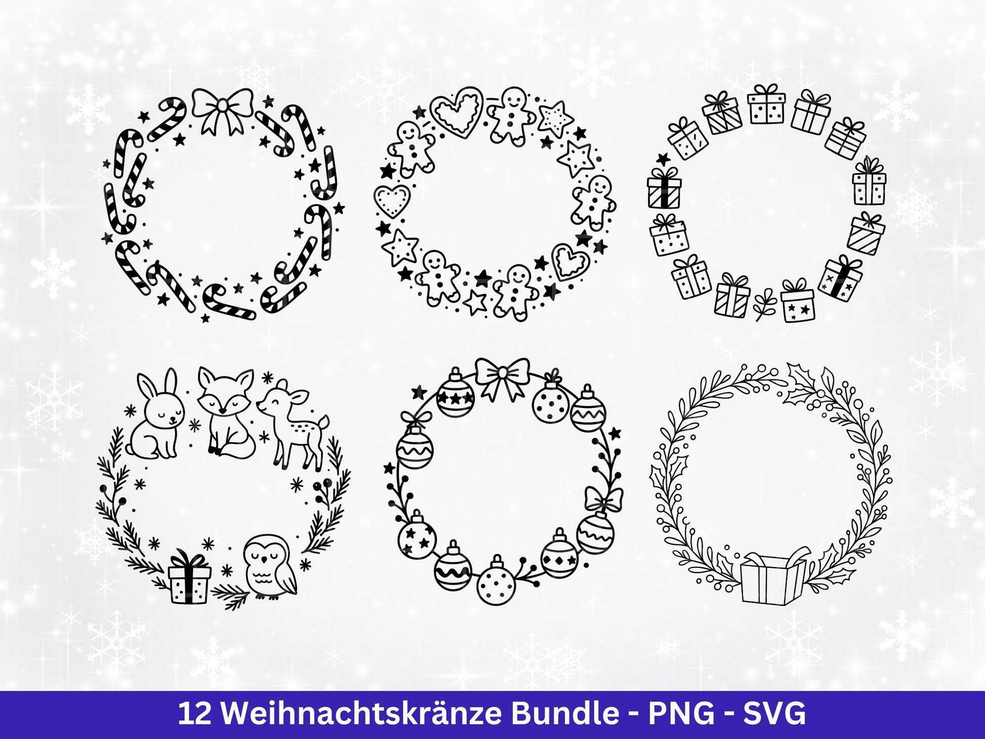 Weihnachtskränze SVG Bundle – Plotterdatei und Laserdatei | Kranz und Adventskranz Rahmen, Tiere | Cricut Datei | Geschenkidee Weihnachten