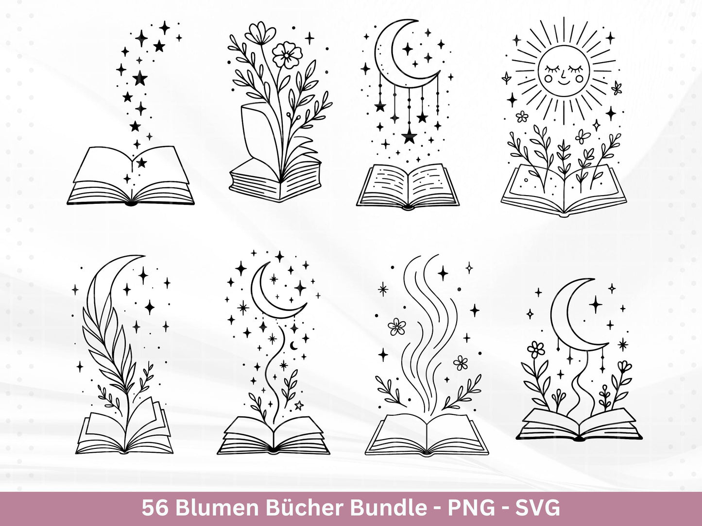 Blumenbuch SVG – Buch-SVG Bundle | Plotterdatei und Laserdatei | Offenes Buch mit Blumen/Wildblumen | Buchliebhaber | PNG Cricut Silhouette