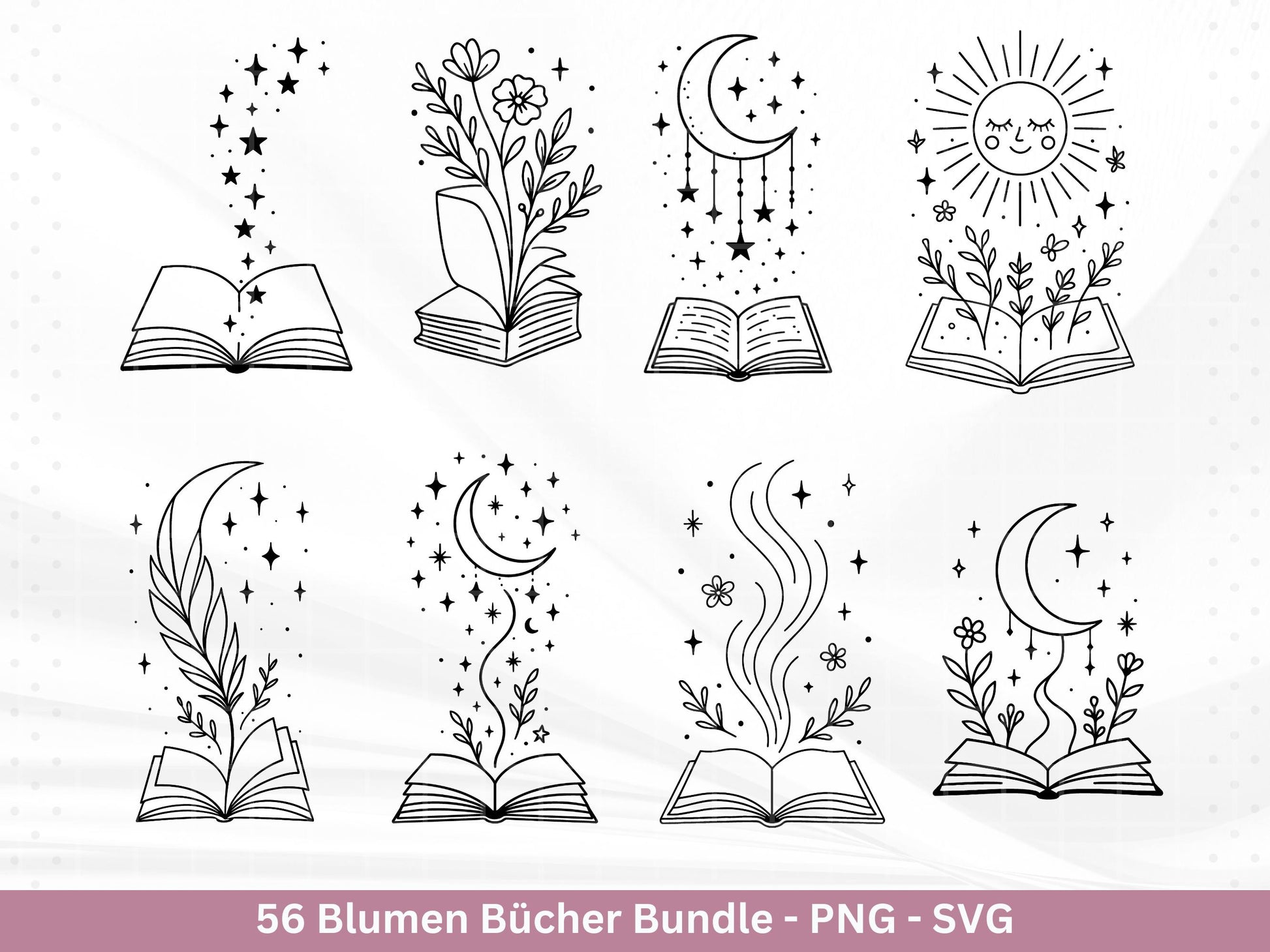 Blumenbuch SVG – Buch-SVG Bundle | Plotterdatei und Laserdatei | Offenes Buch mit Blumen/Wildblumen | Buchliebhaber | PNG Cricut Silhouette