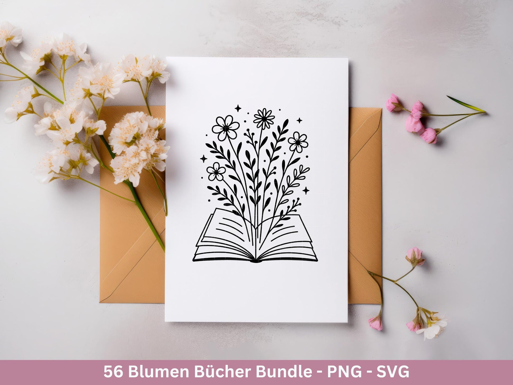 Blumenbuch SVG – Buch-SVG Bundle | Plotterdatei und Laserdatei | Offenes Buch mit Blumen/Wildblumen | Buchliebhaber | PNG Cricut Silhouette