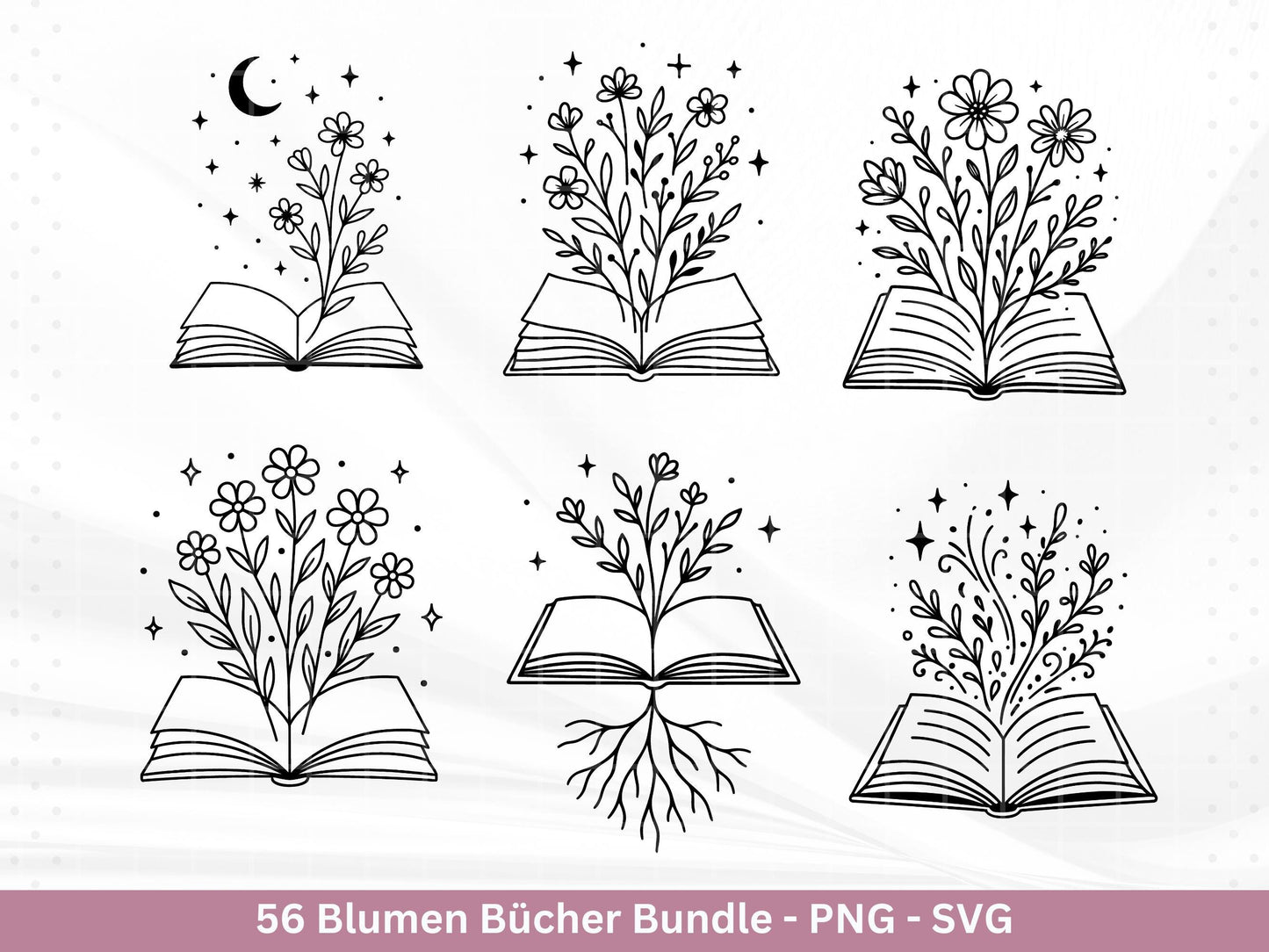 Blumenbuch SVG – Buch-SVG Bundle | Plotterdatei und Laserdatei | Offenes Buch mit Blumen/Wildblumen | Buchliebhaber | PNG Cricut Silhouette