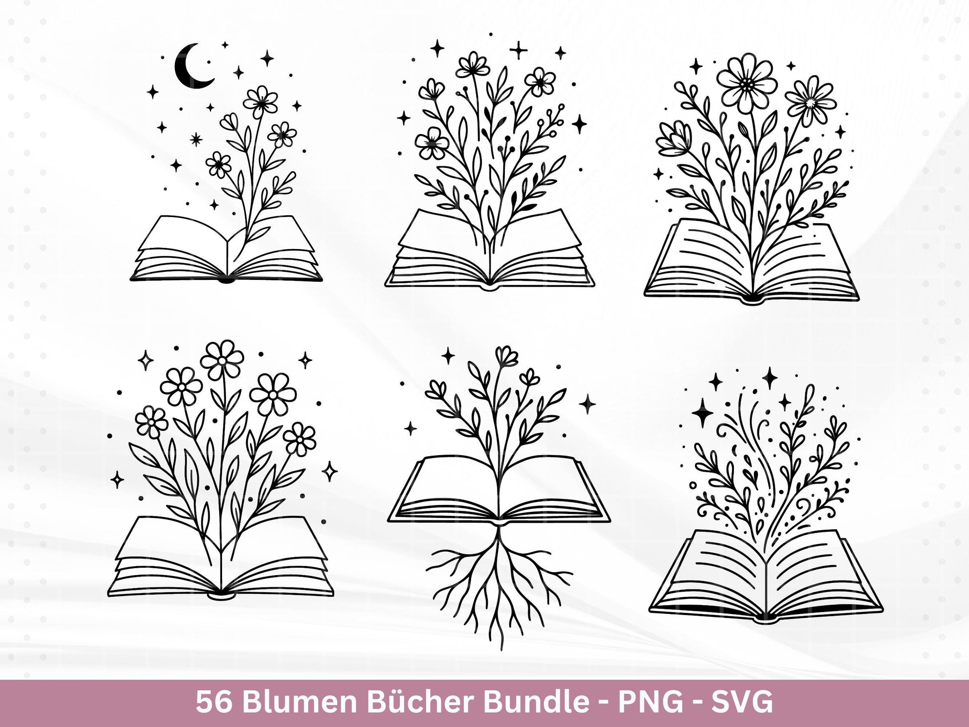 Blumenbuch SVG – Buch-SVG Bundle | Plotterdatei und Laserdatei | Offenes Buch mit Blumen/Wildblumen | Buchliebhaber | PNG Cricut Silhouette