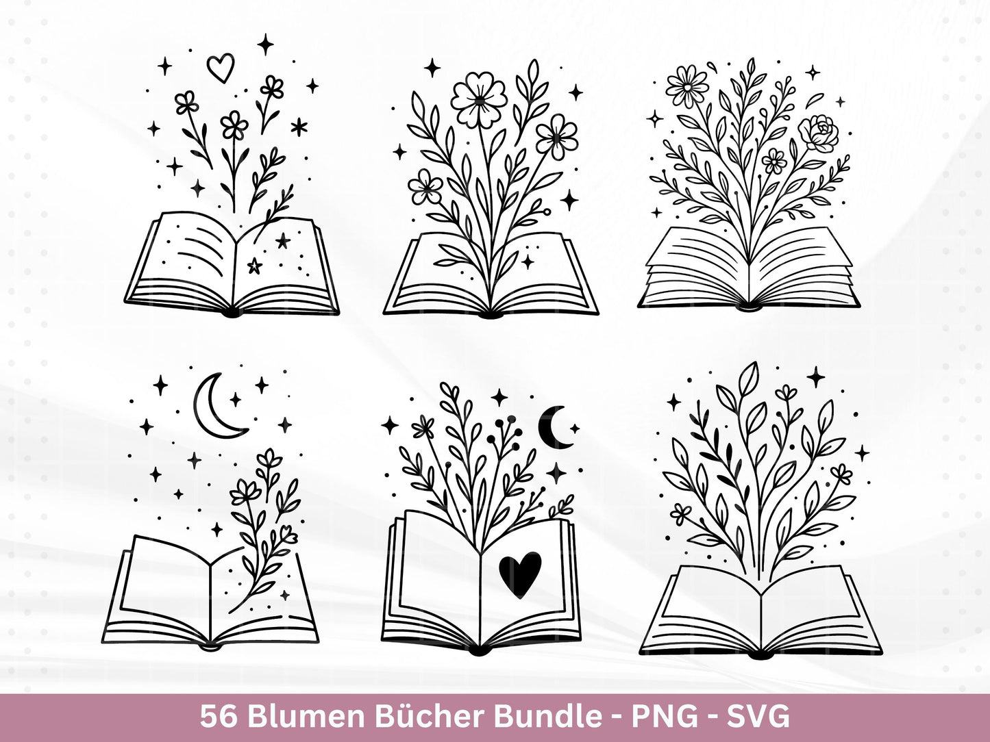 Blumenbuch SVG – Buch-SVG Bundle | Plotterdatei und Laserdatei | Offenes Buch mit Blumen/Wildblumen | Buchliebhaber | PNG Cricut Silhouette