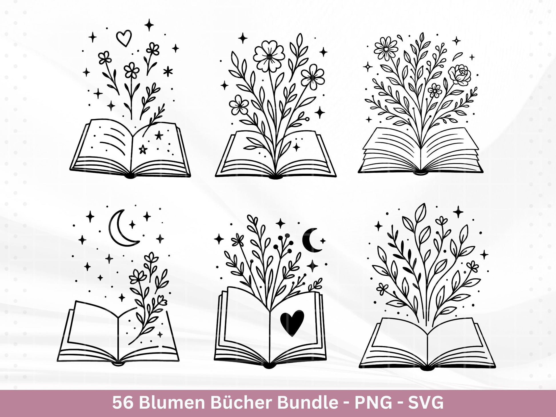 Blumenbuch SVG – Buch-SVG Bundle | Plotterdatei und Laserdatei | Offenes Buch mit Blumen/Wildblumen | Buchliebhaber | PNG Cricut Silhouette