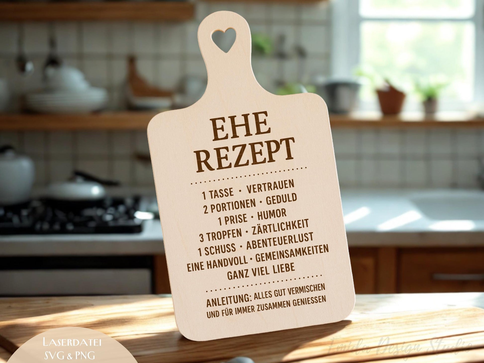 Ehe Rezept SVG – Laserdatei Schneidebrett | Gravurdatei Holz | Küche Spruch Liebe | Hochzeit Geschenkidee | Plotterdatei Cricut Silhouette
