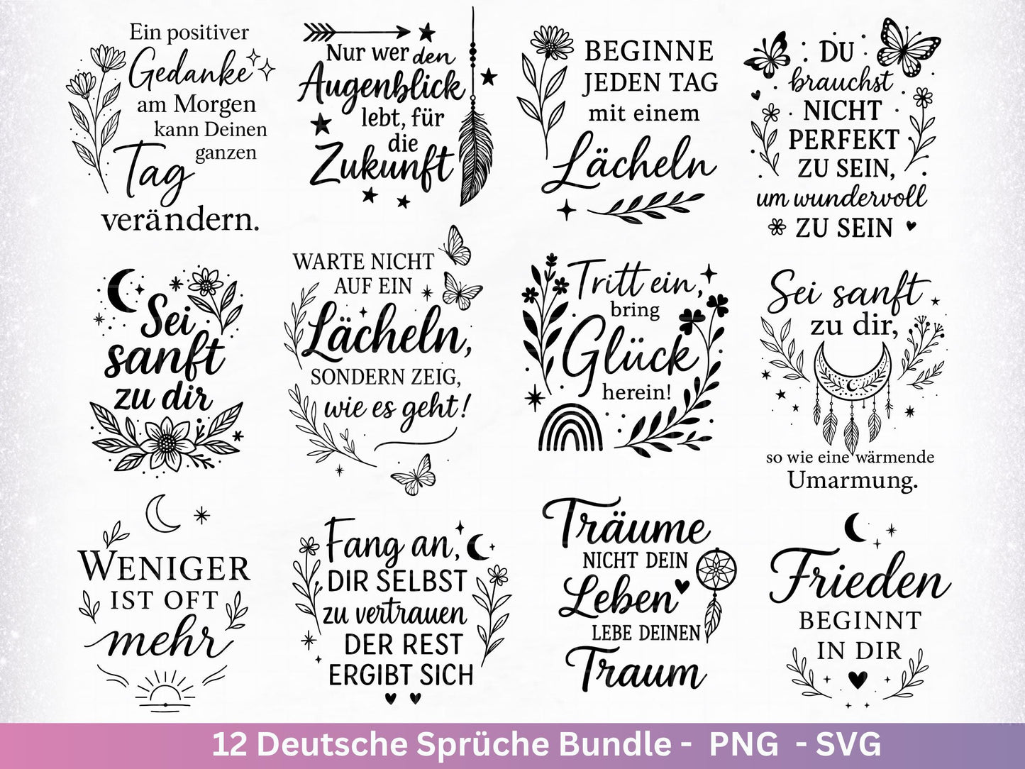 Deutsche Sprüche Plotterdatei - Positive Sprüche Svg - Laserdatei Sprüche - Inspirierende Zitate - Laserdatei Sprüche - Geschenk Freundin