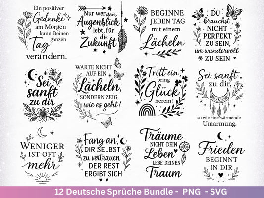 Deutsche Sprüche Plotterdatei - Positive Sprüche Svg - Laserdatei Sprüche - Inspirierende Zitate - Laserdatei Sprüche - Geschenk Freundin