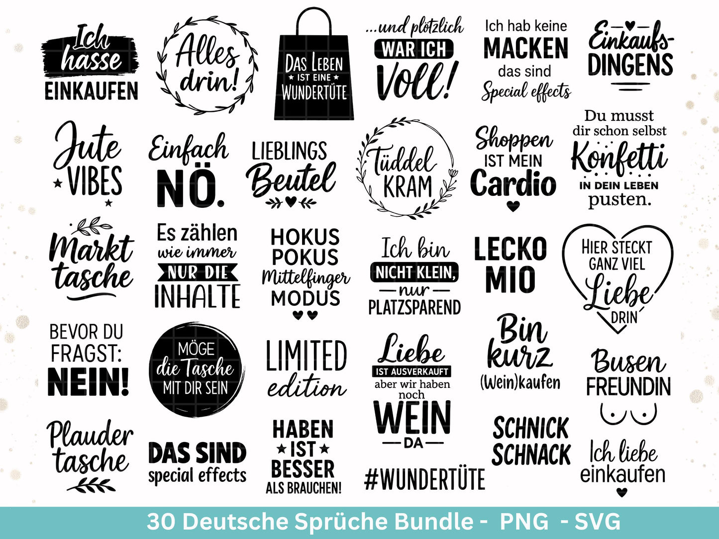 Deutsche Sprüche für Beutel SVG – Taschensprüche Bundle | Plotterdatei & Laserdatei | Jutetasche plotten | Lustige Sprüche Cricut Silhouette