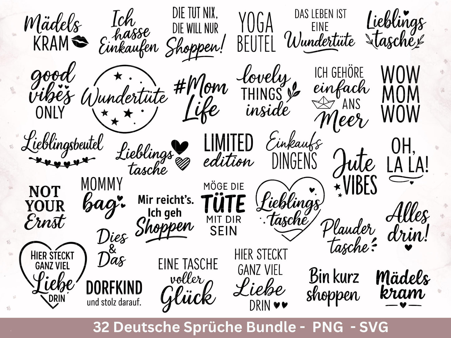 Deutsche Sprüche für Beutel SVG – Taschensprüche Bundle | Plotterdatei & Laserdatei | Jutetasche plotten | Lustige Sprüche Cricut Silhouette