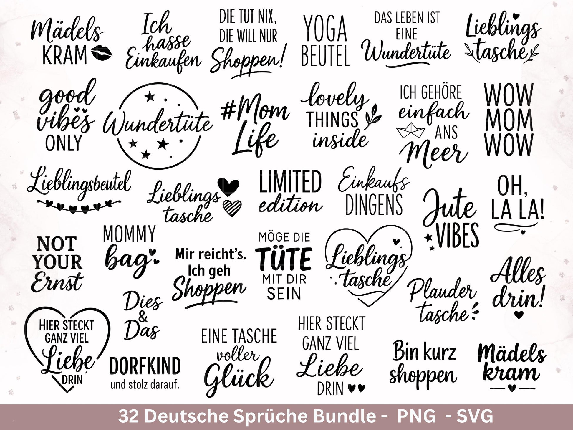 Deutsche Sprüche für Beutel SVG – Taschensprüche Bundle | Plotterdatei & Laserdatei | Jutetasche plotten | Lustige Sprüche Cricut Silhouette