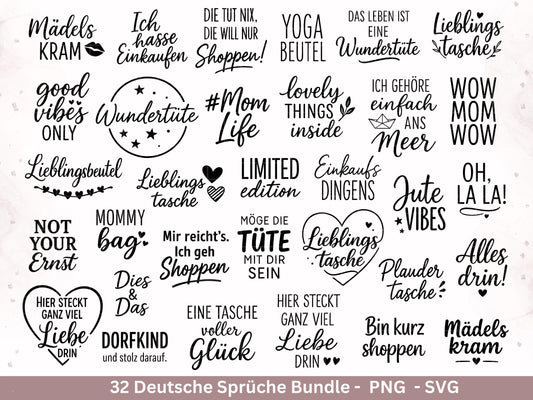 Deutsche Sprüche für Beutel SVG – Taschensprüche Bundle | Plotterdatei & Laserdatei | Jutetasche plotten | Lustige Sprüche Cricut Silhouette