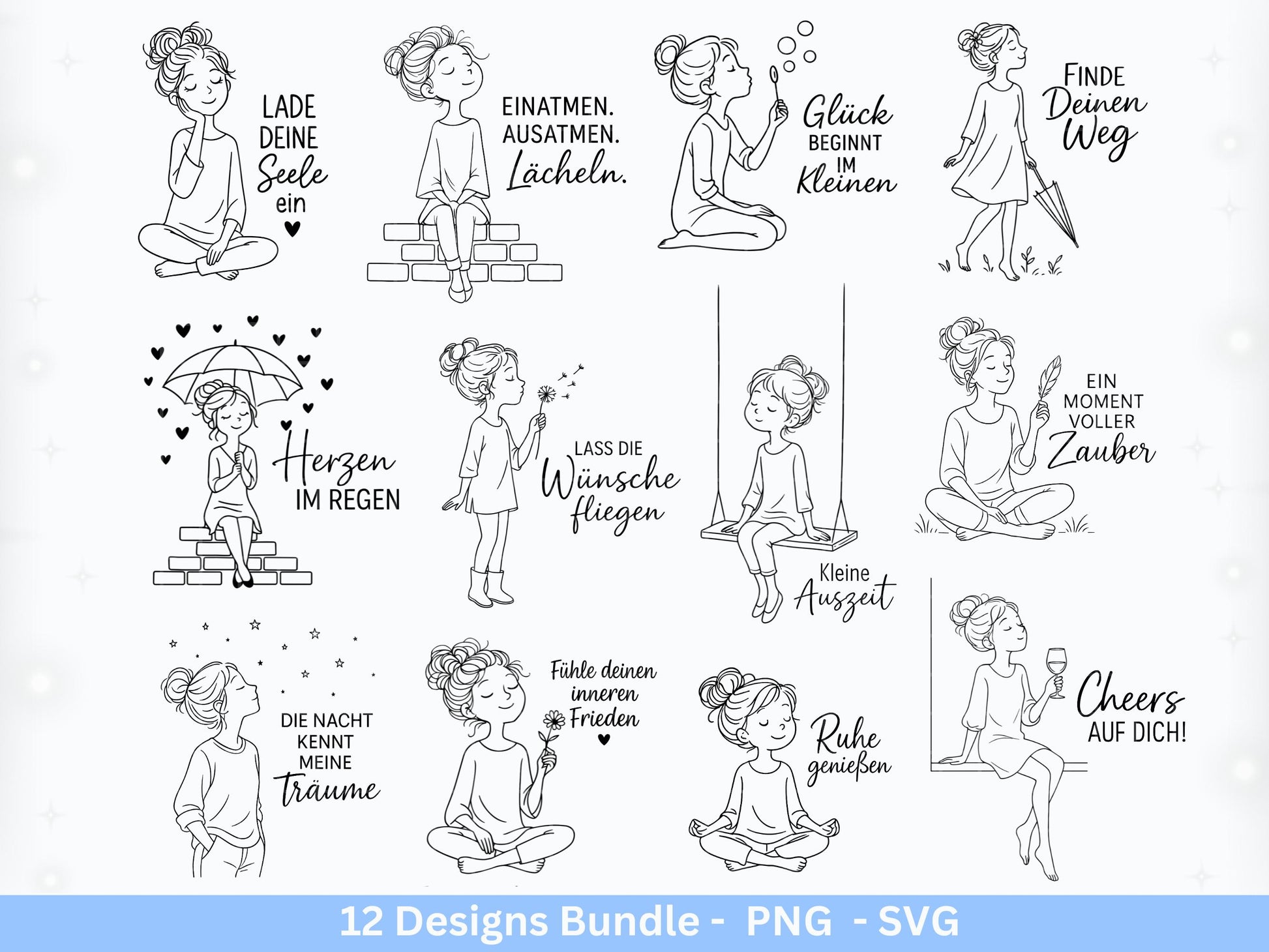 Handgezeichnete Frauen SVG | Sketch Bundle mit Sprüchen | Plotterdatei Laserdatei | Geschenkidee Freundin | Cricut Silhouette Design Datei