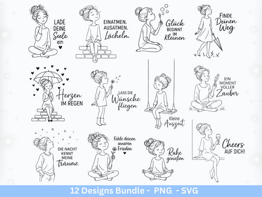 Handgezeichnete Frauen SVG | Sketch Bundle mit Sprüchen | Plotterdatei Laserdatei | Geschenkidee Freundin | Cricut Silhouette Design Datei