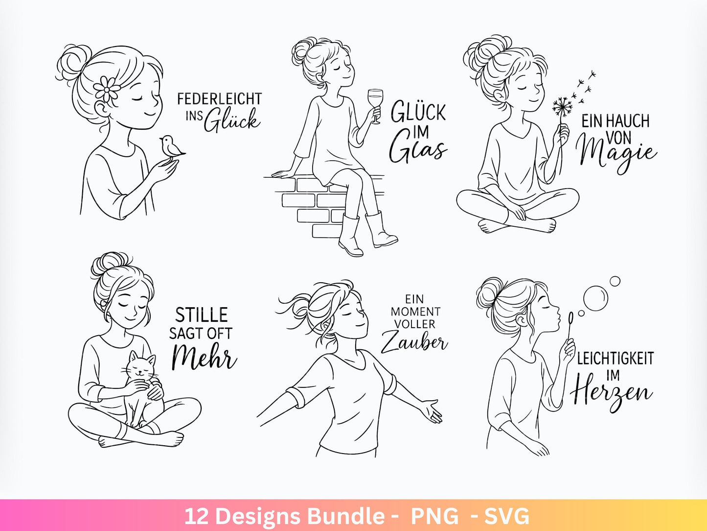 Handgezeichnete Frauen SVG | Sketch Bundle mit Sprüchen | Plotterdatei Laserdatei | Geschenkidee Freundin | Cricut Silhouette Design Datei