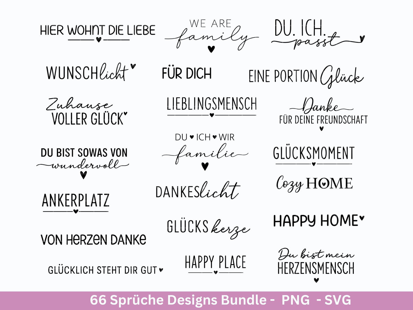 Sprüche SVG Bundle – Plotterdatei & Laserdatei | Klötzchen, Kerzen, Holz, Raysin | Familie, Freundschaft, Liebe, Glück, Zuhause Geschenkidee