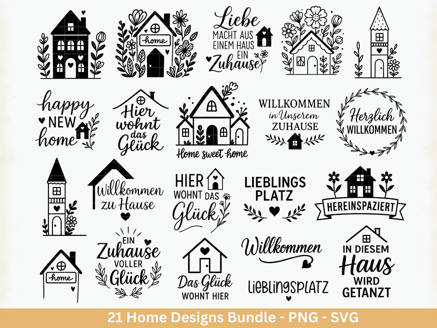 Zuhause SVG – Plotterdatei & Laserdatei | Home Schriftzug | Häuser Sprüche | Geschenkidee Holzbrett | Cricut Silhouette Deko Liebe