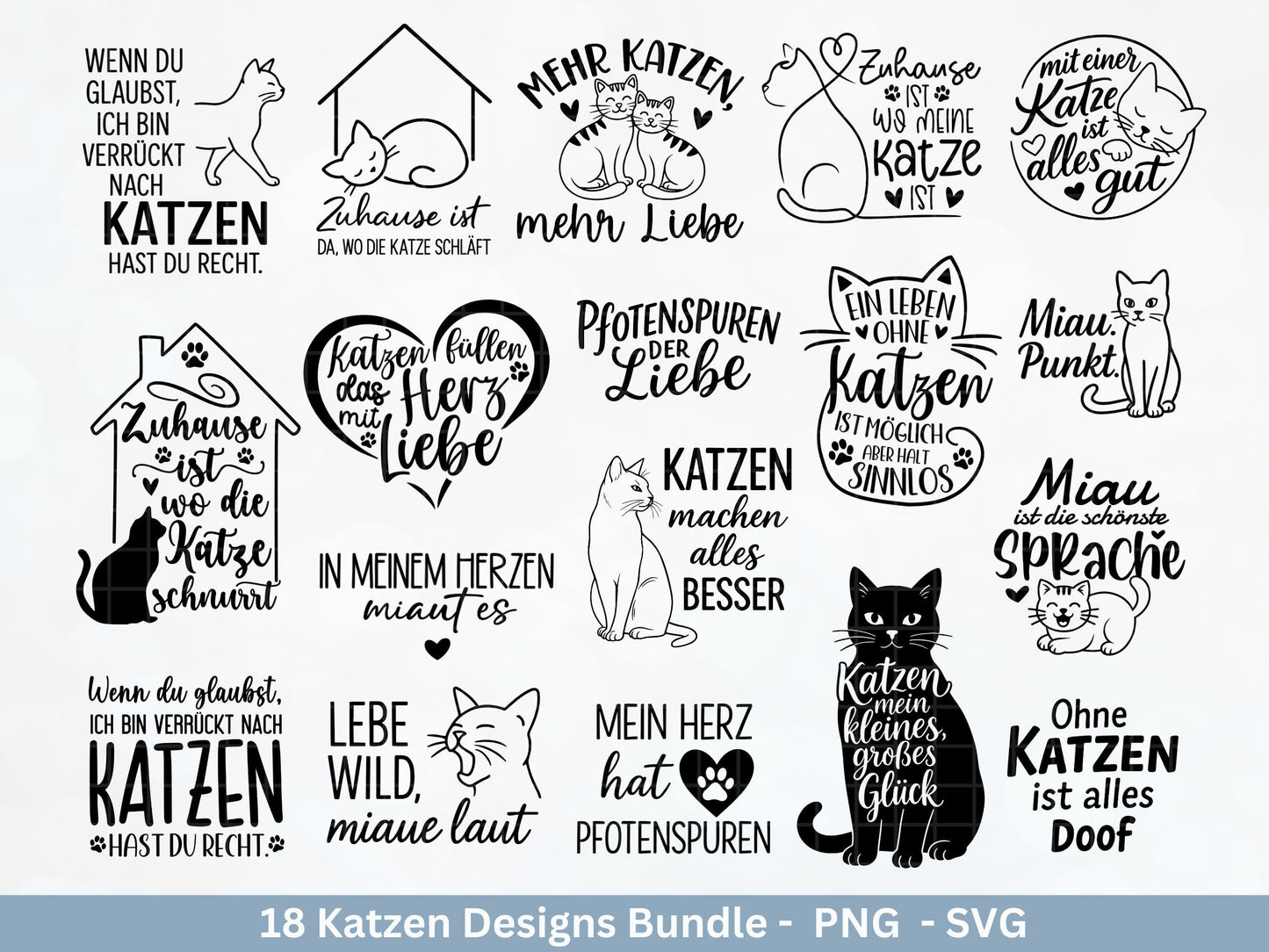 Katzen SVG Bundle – Plotterdatei & Laserdatei | Katzen Sprüche | Katzenliebe Designs | Cricut Silhouette | Katzen Mama | Geschenkidee Katze