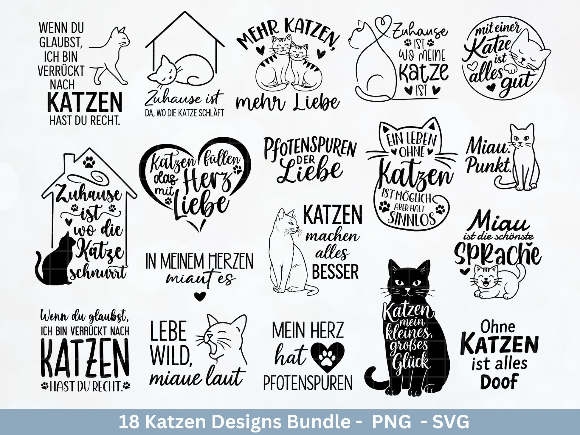 Katzen SVG Bundle – Plotterdatei & Laserdatei | Katzen Sprüche | Katzenliebe Designs | Cricut Silhouette | Katzen Mama | Geschenkidee Katze