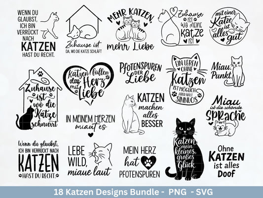 Katzen SVG Bundle – Plotterdatei & Laserdatei | Katzen Sprüche | Katzenliebe Designs | Cricut Silhouette | Katzen Mama | Geschenkidee Katze