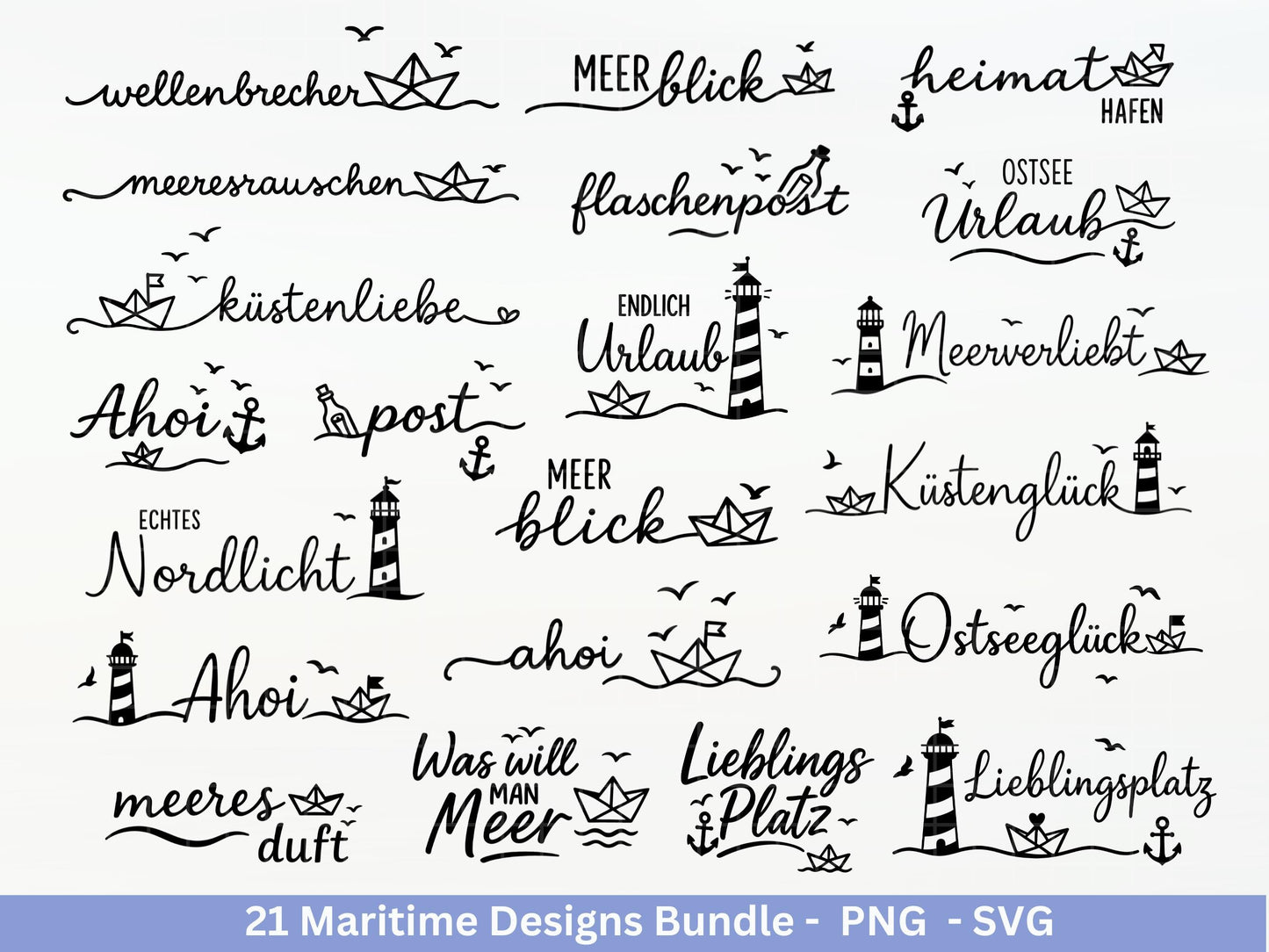 Maritim SVG Bundle – Plotterdatei & Laserdatei | Ahoi, Heimathafen , Leuchtturm | Nordsee Ostsee Liebe | Maritime Sprüche | Geschenkidee