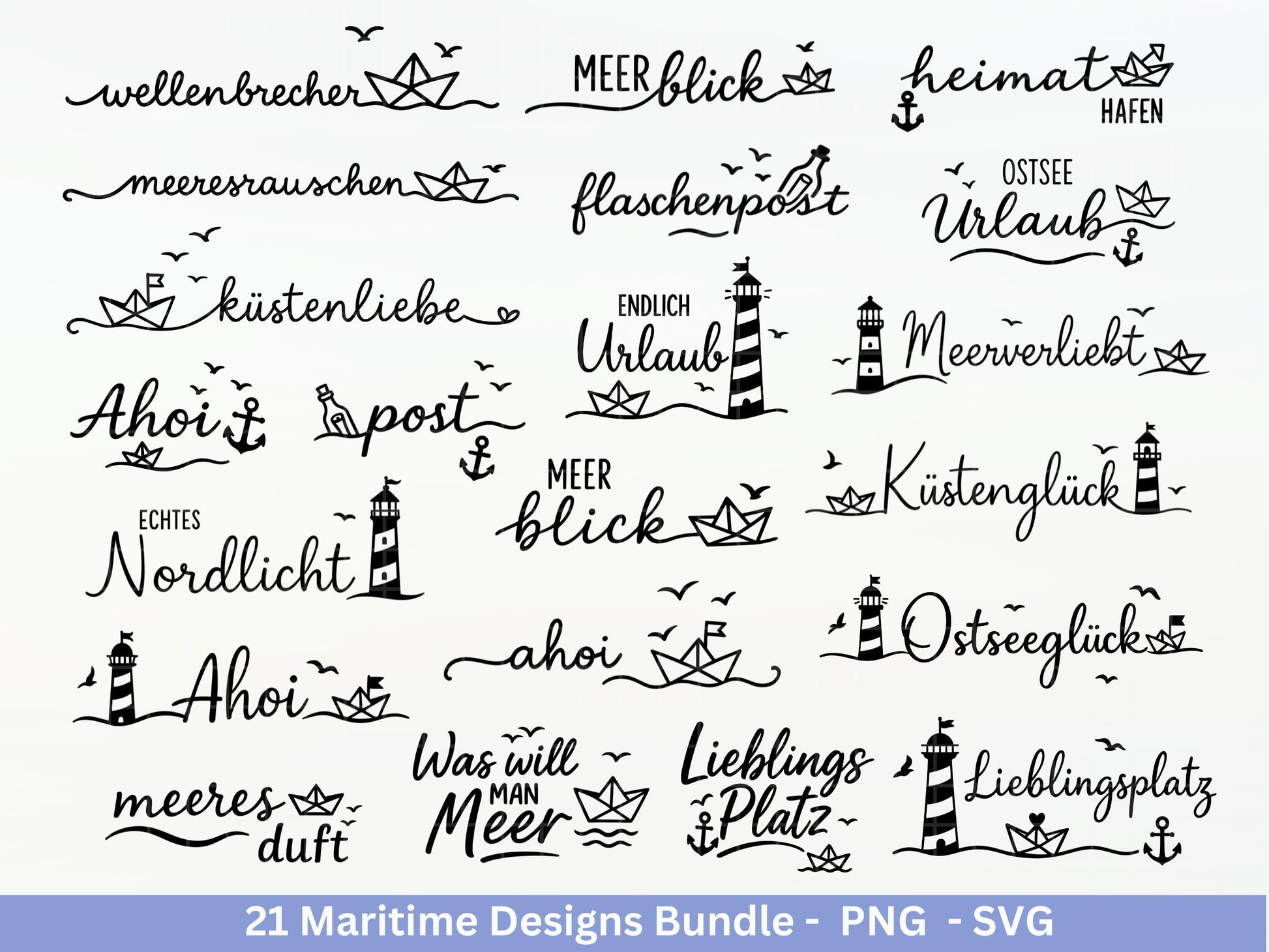 Maritim SVG Bundle – Plotterdatei & Laserdatei | Ahoi, Heimathafen , Leuchtturm | Nordsee Ostsee Liebe | Maritime Sprüche | Geschenkidee