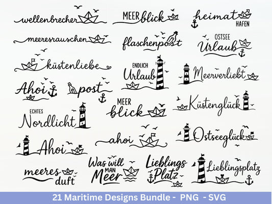 Maritim SVG Bundle – Plotterdatei & Laserdatei | Ahoi, Heimathafen , Leuchtturm | Nordsee Ostsee Liebe | Maritime Sprüche | Geschenkidee