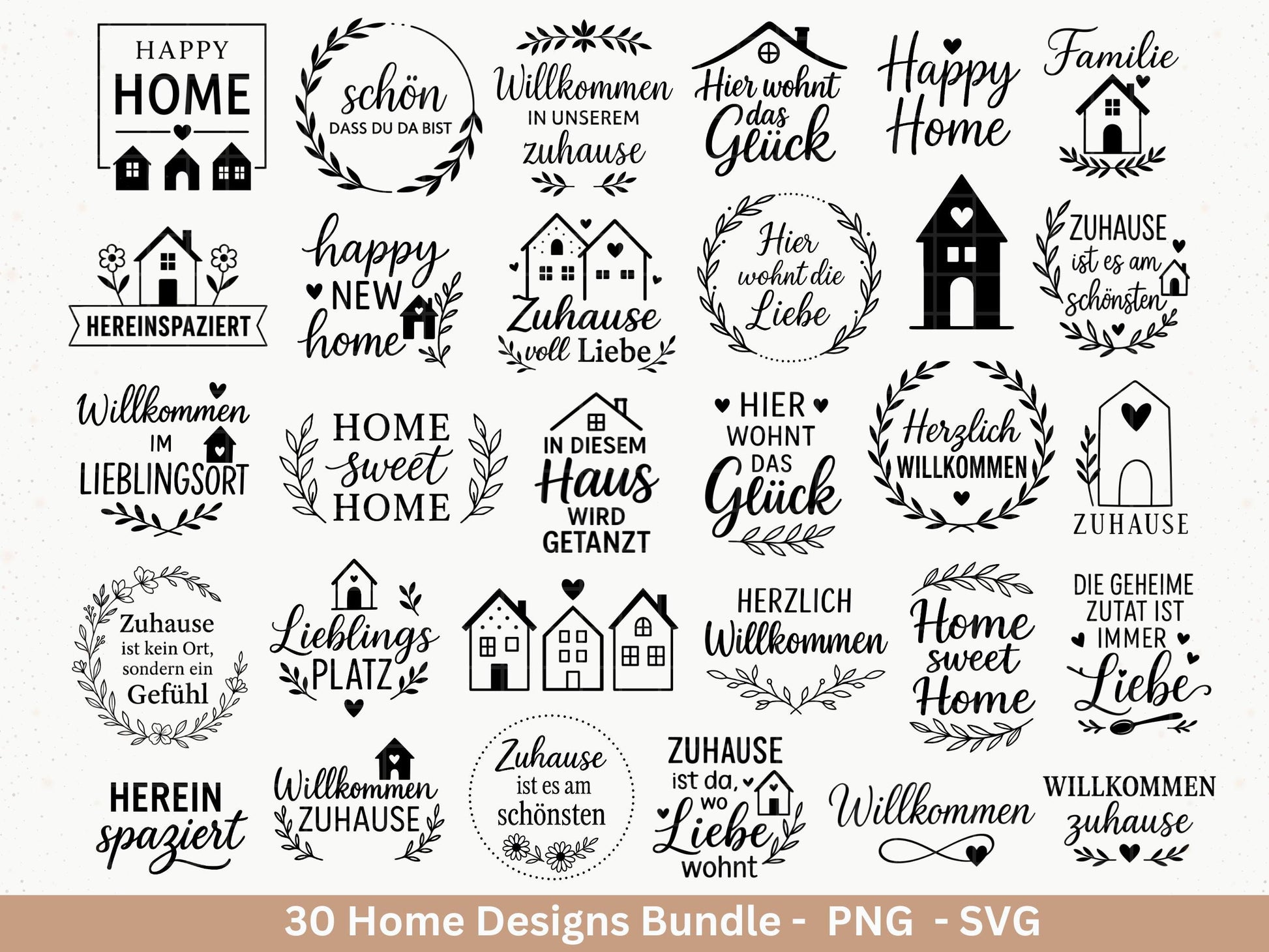 Zuhause SVG – Plotterdatei & Laserdatei | Home Schriftzug | Häuser Sprüche | Geschenkidee Holzbrett | Cricut Silhouette Deko Liebe Glück