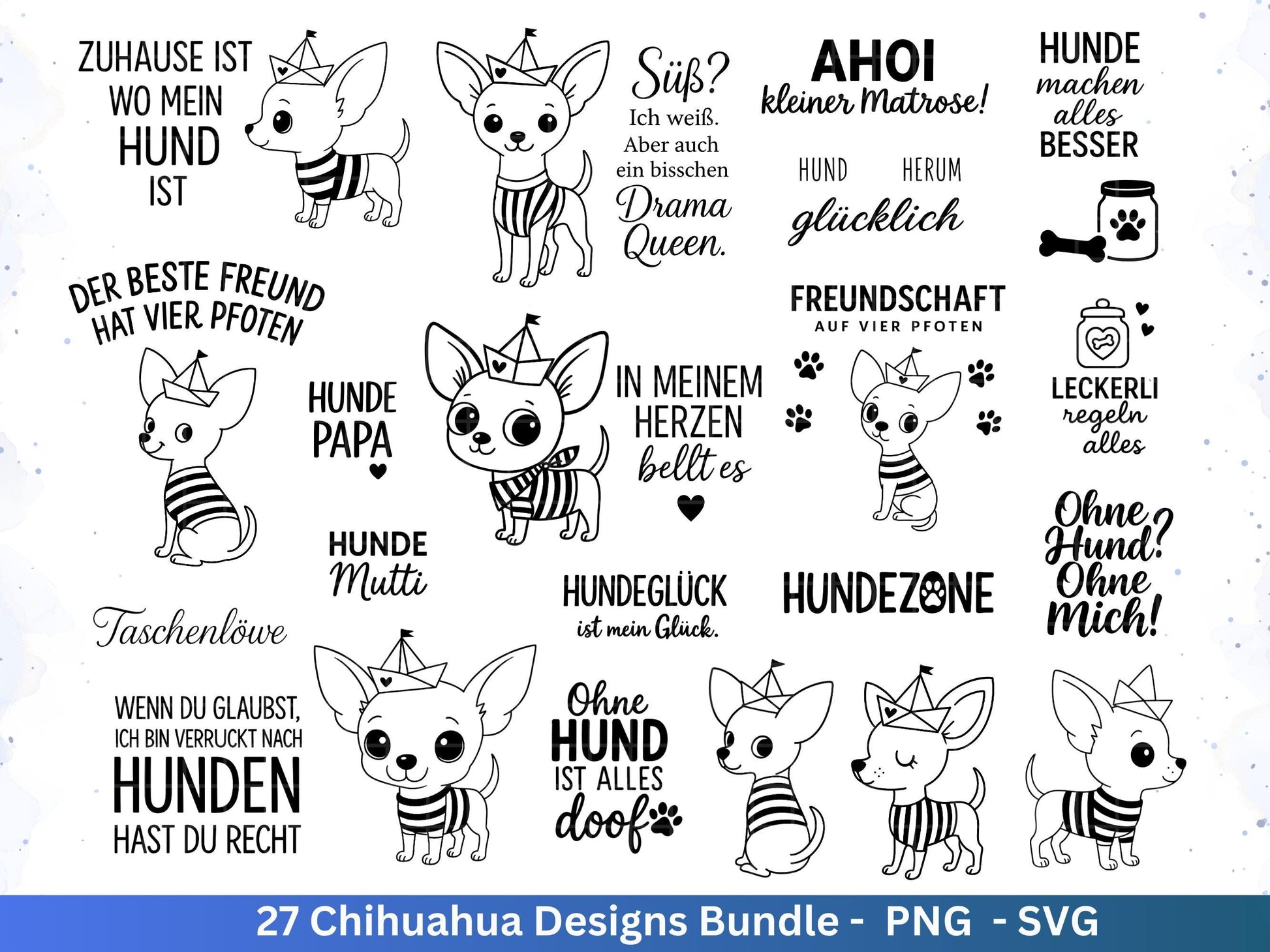 Chihuahua SVG Bundle – Plotterdatei & Laserdatei | Hunde Sprüche | Dog Lover | Hundeliebe | Maritim | Geschenkidee Hundefan Cricut