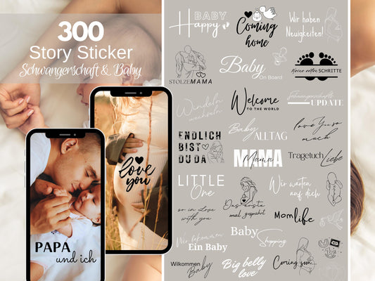 300 Story Sticker Schwangerschaft & Baby – Instagram Clipart Bundle | Mama Alltag Sprüche | Familie Liebe | Insta Stories Deko PNG Set