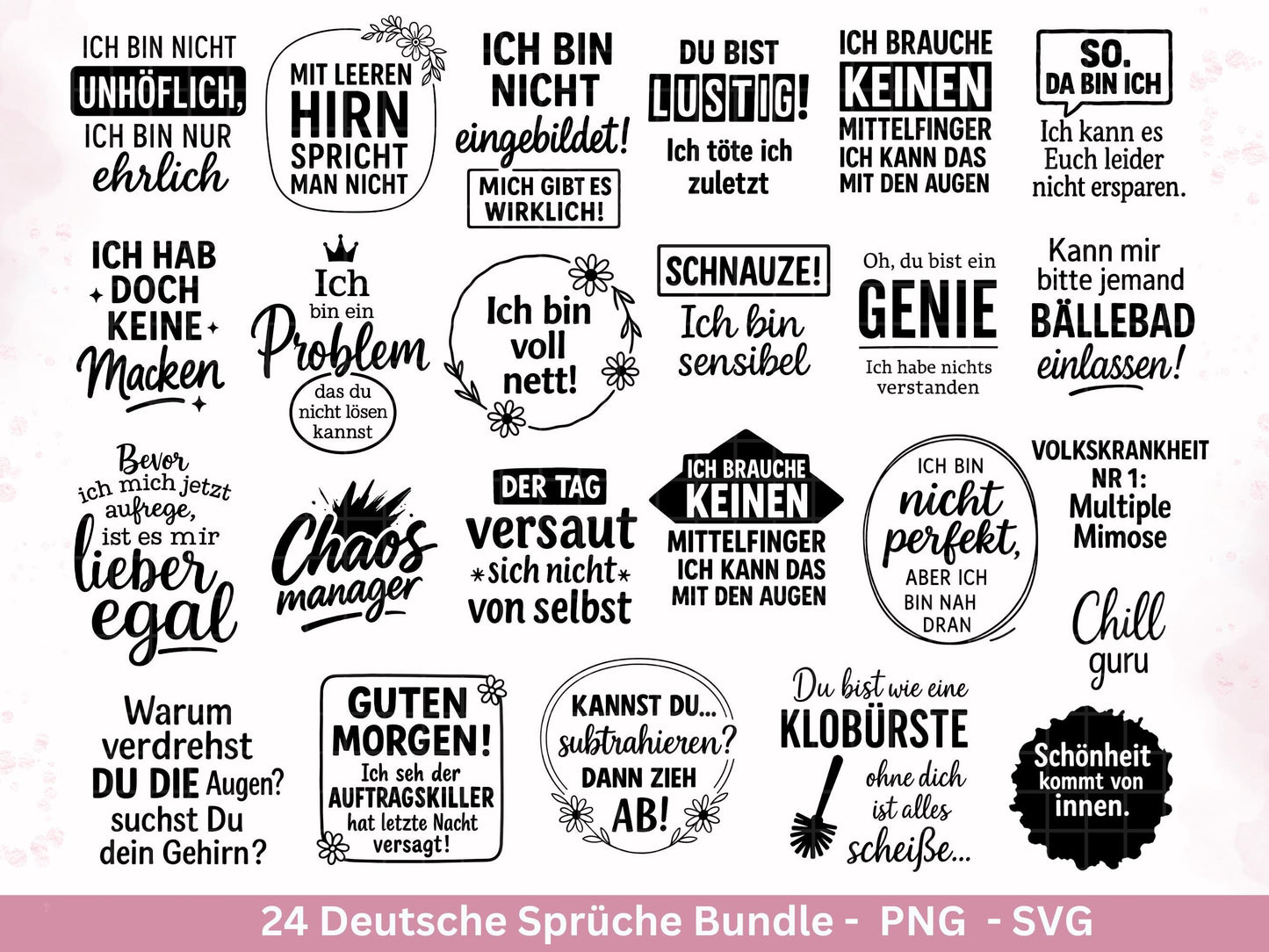 Deutsche Sprüche für Beutel SVG – Taschensprüche Bundle | Plotterdatei & Laserdatei | Jutetasche plotten | Lustige Sprüche Cricut Silhouette