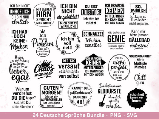 Deutsche Sprüche für Beutel SVG – Taschensprüche Bundle | Plotterdatei & Laserdatei | Jutetasche plotten | Lustige Sprüche Cricut Silhouette
