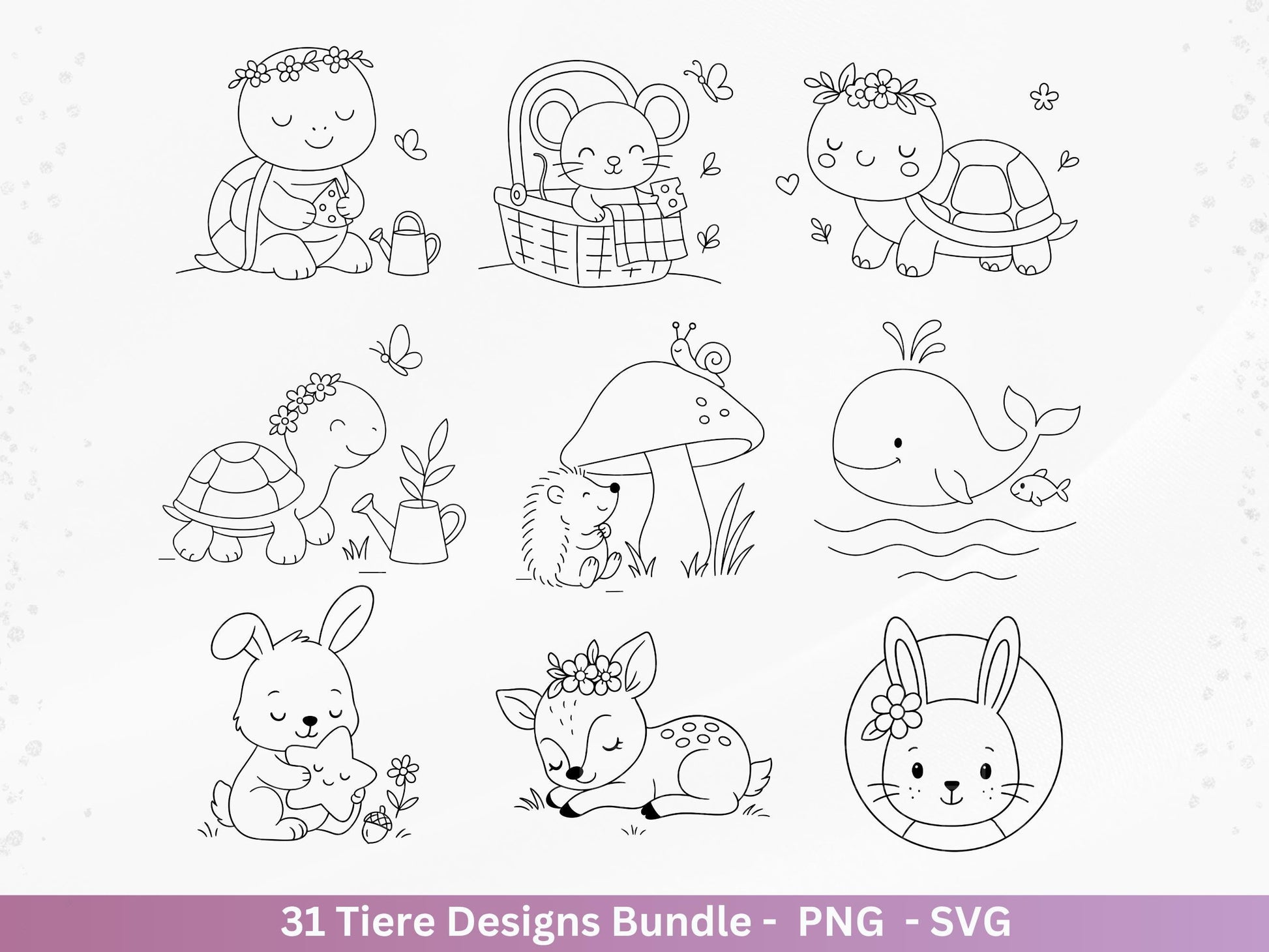 Handgezeichnete Tiere SVG Bundle – Plotterdatei & Laserdatei | Süße Wald Safari Tiere | Kinder Line Art Clipart | Geschenkidee Cricut Holz