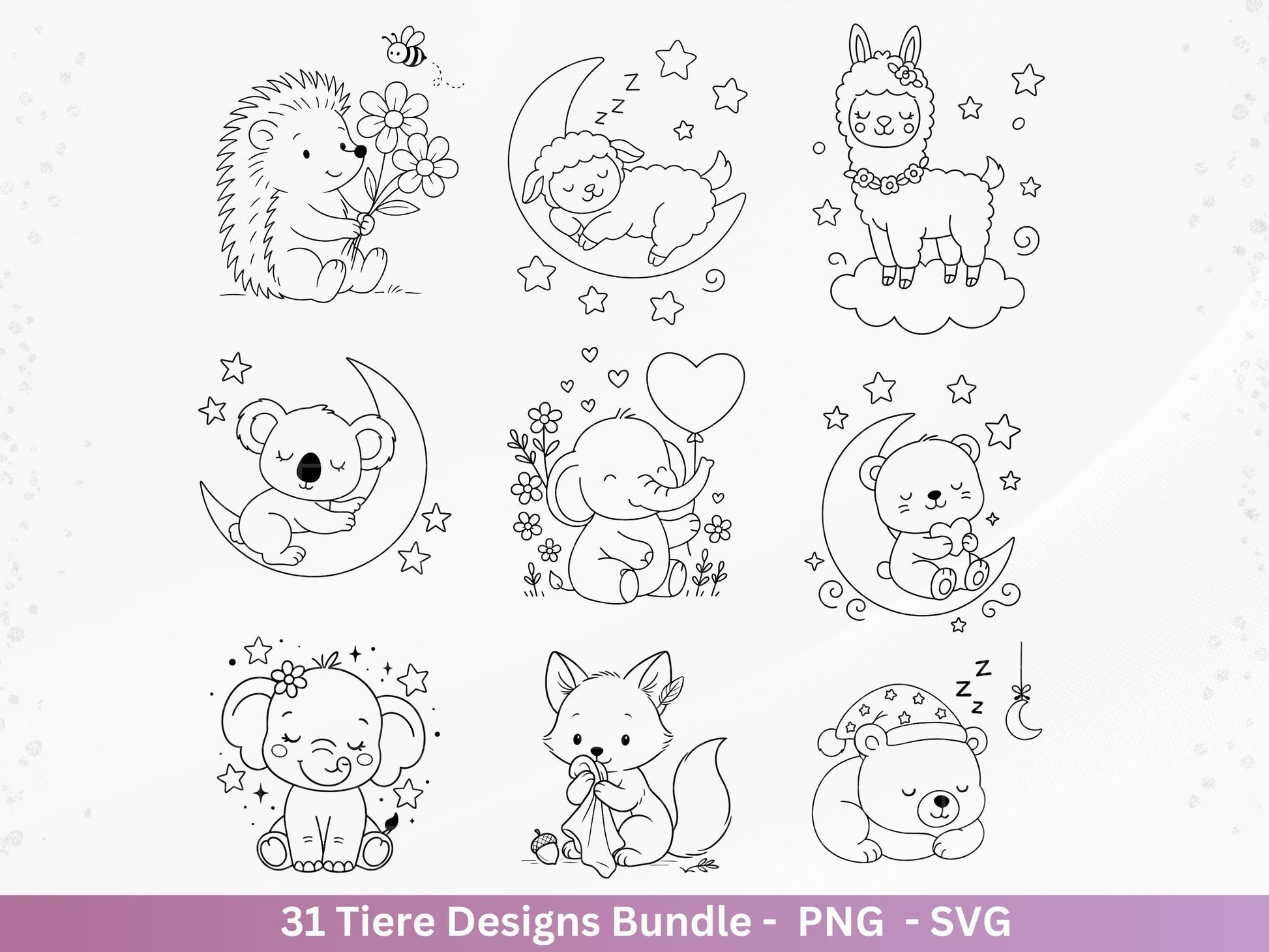 Handgezeichnete Tiere SVG Bundle – Plotterdatei & Laserdatei | Süße Wald Safari Tiere | Kinder Line Art Clipart | Geschenkidee Cricut Holz