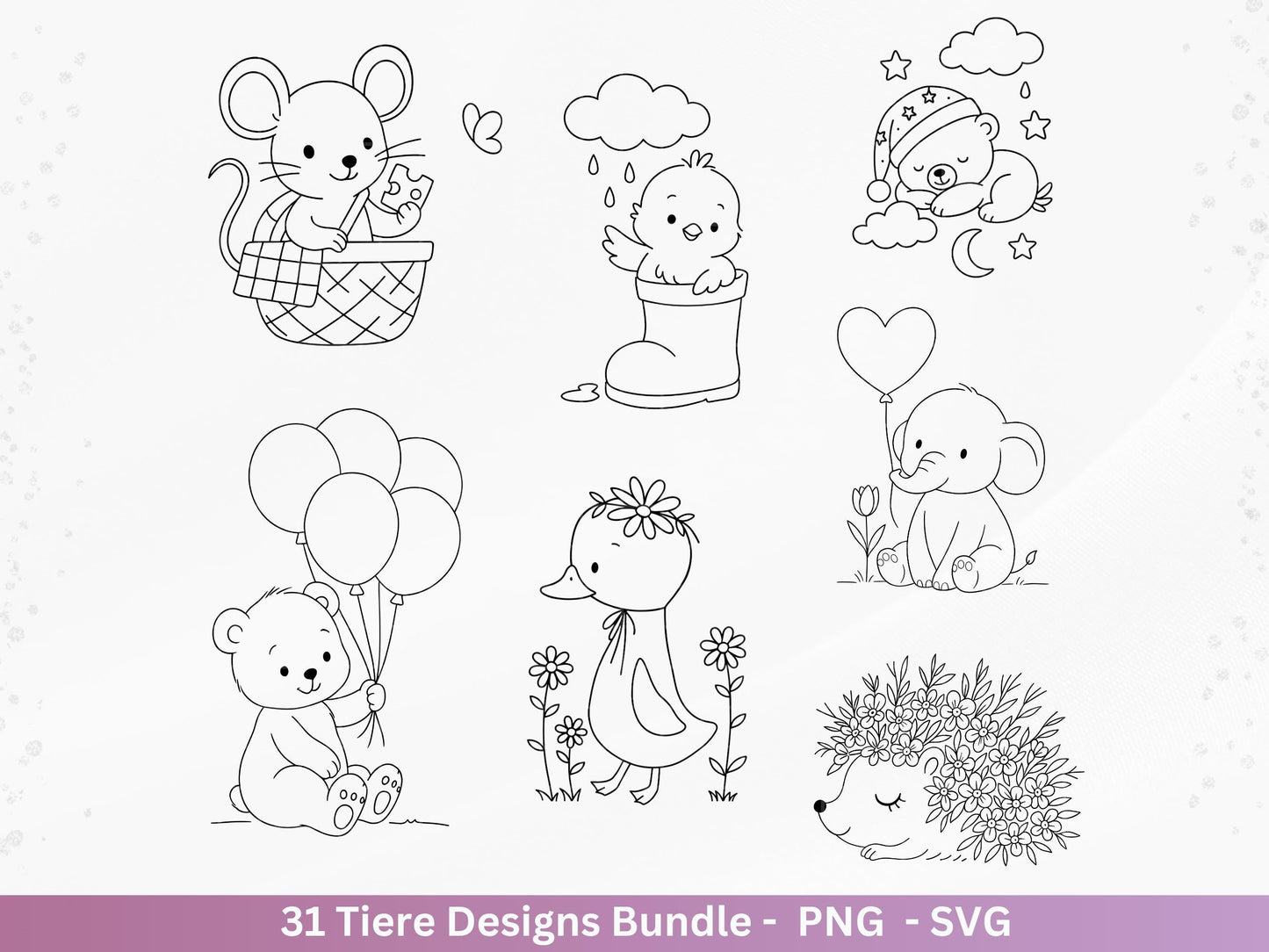Handgezeichnete Tiere SVG Bundle – Plotterdatei & Laserdatei | Süße Wald Safari Tiere | Kinder Line Art Clipart | Geschenkidee Cricut Holz