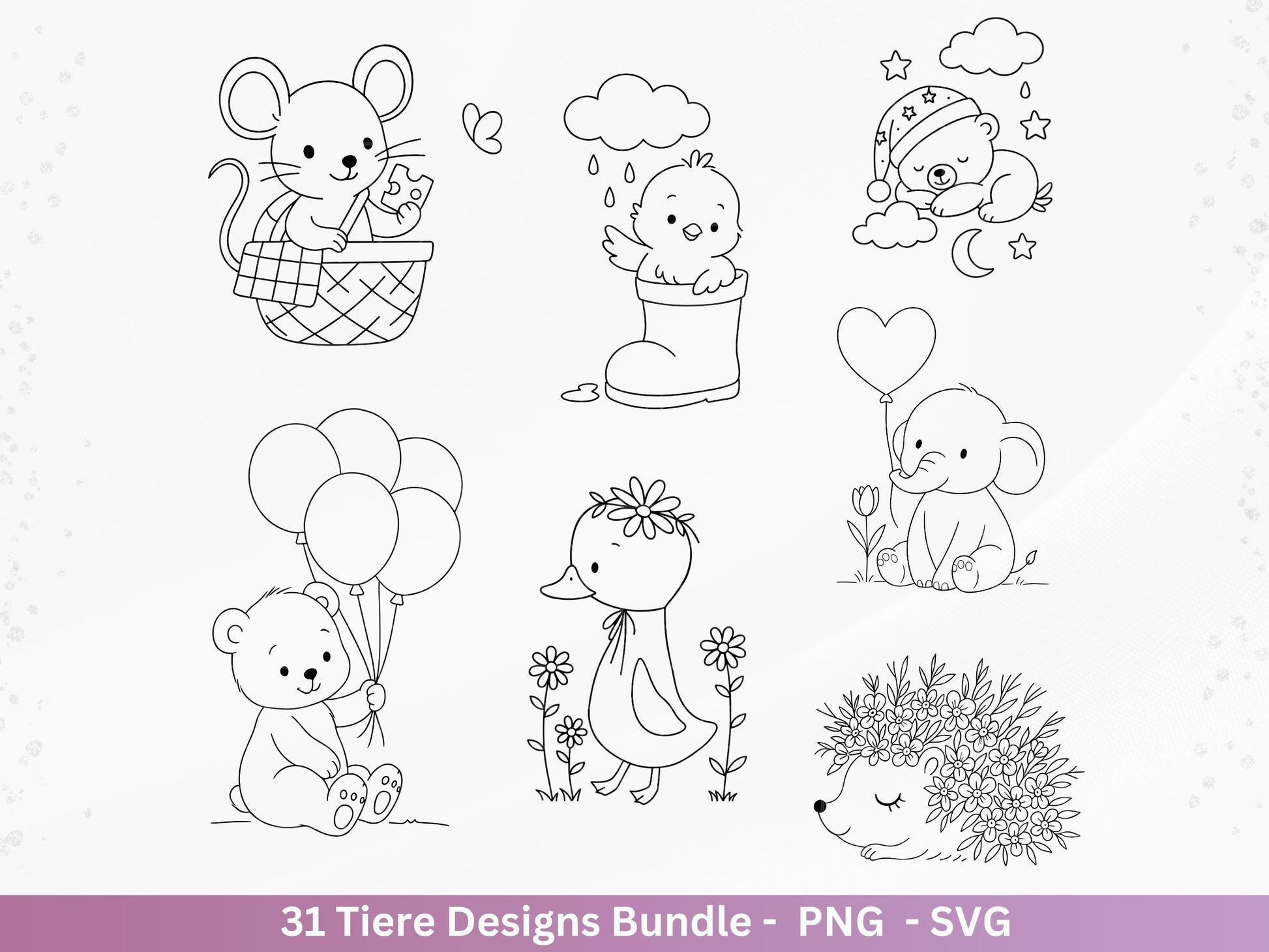 Handgezeichnete Tiere SVG Bundle – Plotterdatei & Laserdatei | Süße Wald Safari Tiere | Kinder Line Art Clipart | Geschenkidee Cricut Holz