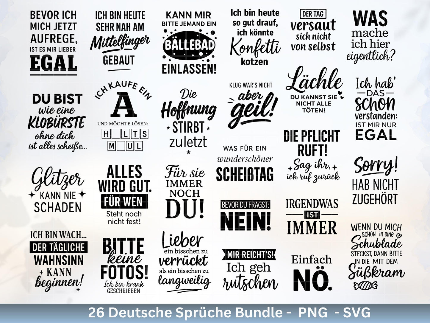 Lustige Deutsche Sprüche SVG – Beutel Sprüche Bundle | Plotterdatei | Laserdatei | Witzige Zitate für Tasse & Jutetasche | Cricut Silhouette