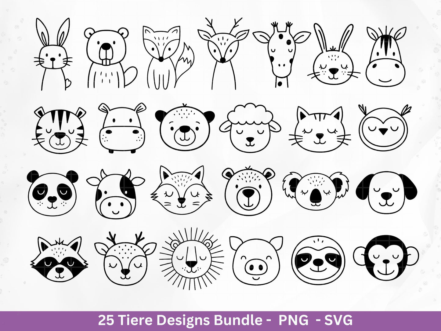Niedliche Tiere SVG Bundle – Plotterdatei & Laserdatei | Waldtiere | Safari Tiere | Kawaii Tiergesichter Clipart | Kinder Geschenkidee Holz