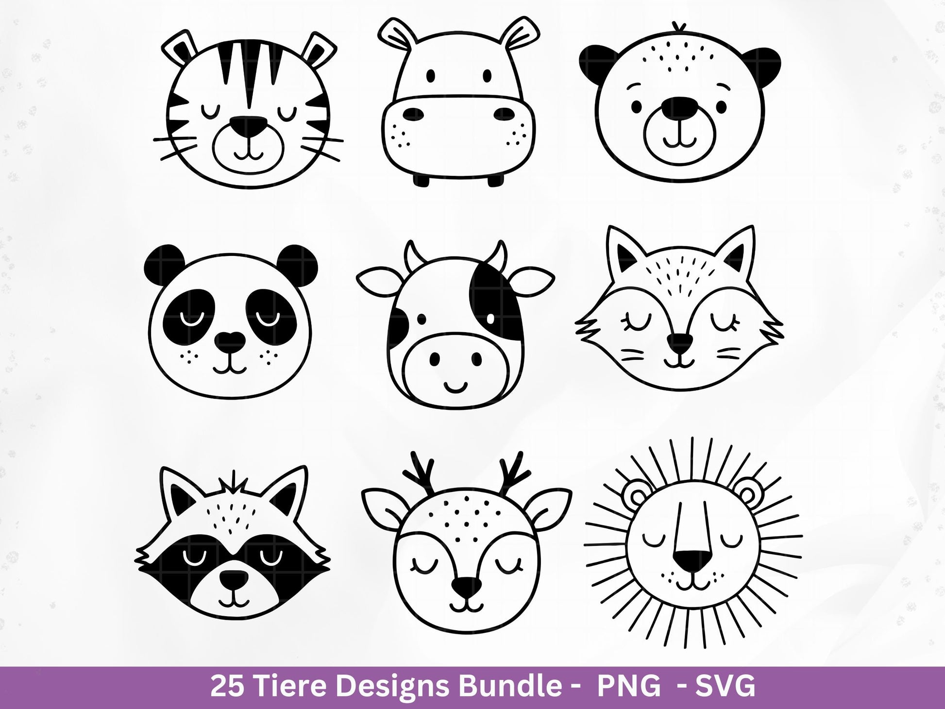 Niedliche Tiere SVG Bundle – Plotterdatei & Laserdatei | Waldtiere | Safari Tiere | Kawaii Tiergesichter Clipart | Kinder Geschenkidee Holz