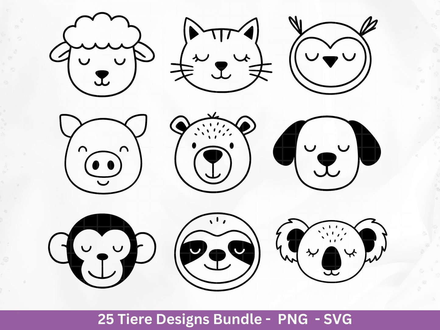 Niedliche Tiere SVG Bundle – Plotterdatei & Laserdatei | Waldtiere | Safari Tiere | Kawaii Tiergesichter Clipart | Kinder Geschenkidee Holz