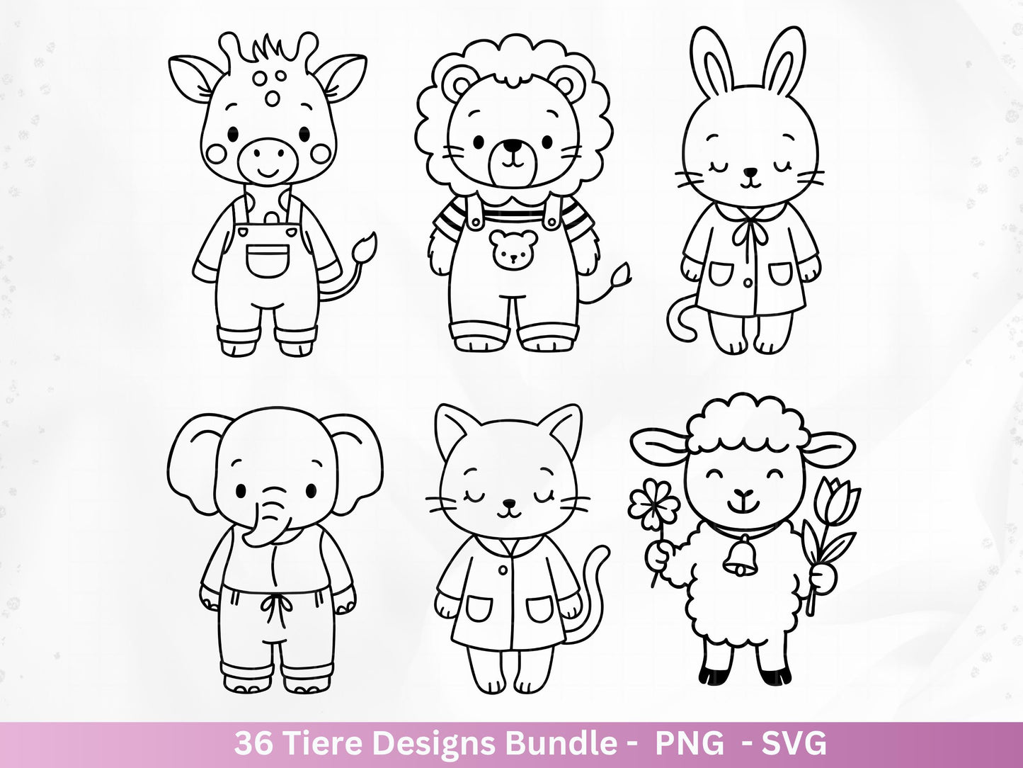 Line Art Tiere SVG Bundle – Handgezeichnete Wald und Safari Tiere, Kawaii Kinder Clipart, Plotterdatei & Lasergravur Geschenkidee Cricut